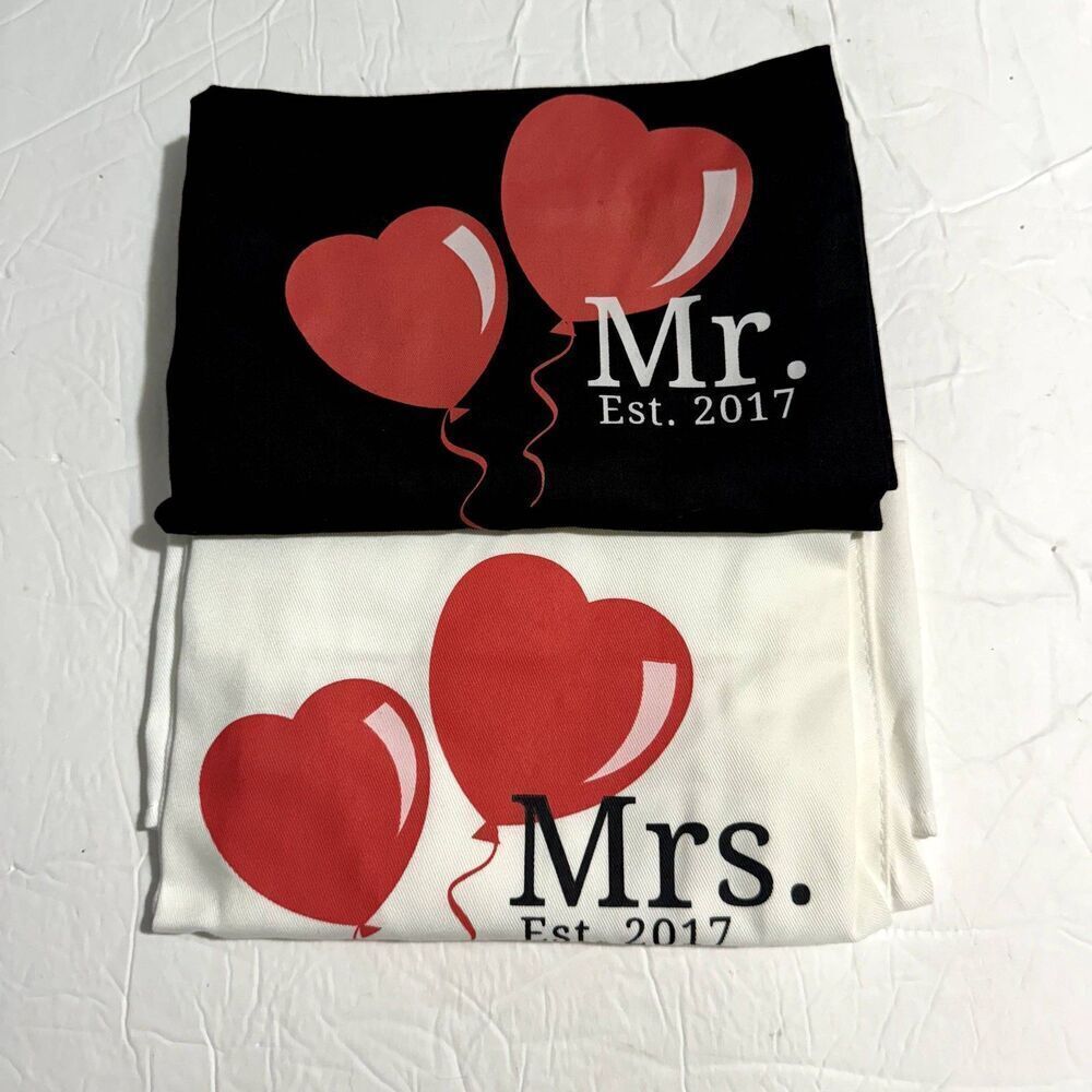 New Aprons Mr. & Mrs. Est 2017 White Black Wedding Engagement Bridal Shower Gift